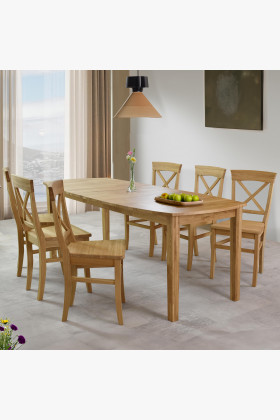 Esstisch-Set 6 Personen ausziehbar Eiche massiv mit 6